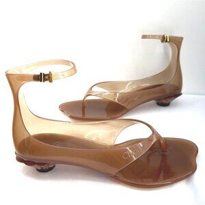 Chloe Jelly TPU Ankle Strap Sandals Brown Thong Low Heel Sandals Women 37 US7
